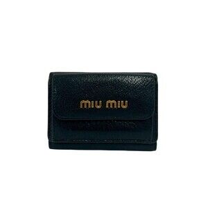 MIUMIU Miu Logo Hardware Leather Tri-fold Wallet Mini Coin Purse Billfold Bus...